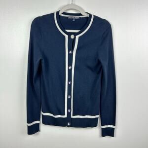 Brooks Brothers Supima Cotton Navy Blue Gold Cardigan Women’s Size Small